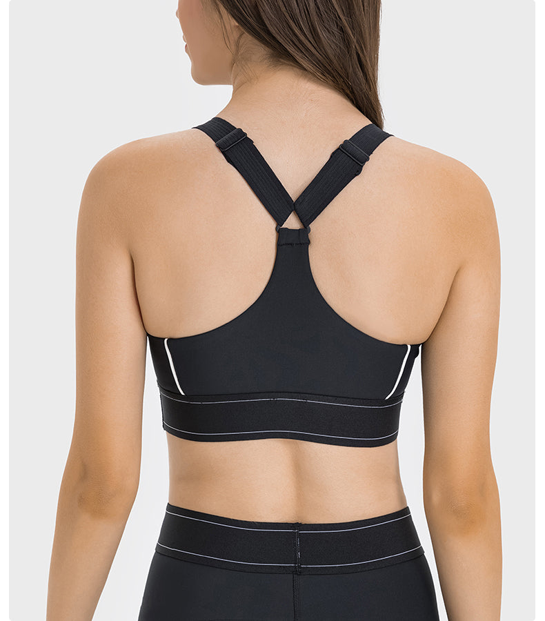 High-Support Adjustable Strappy Sports Bra — Anti-Shock & Contoured Fit for Gym, Running, and Yoga