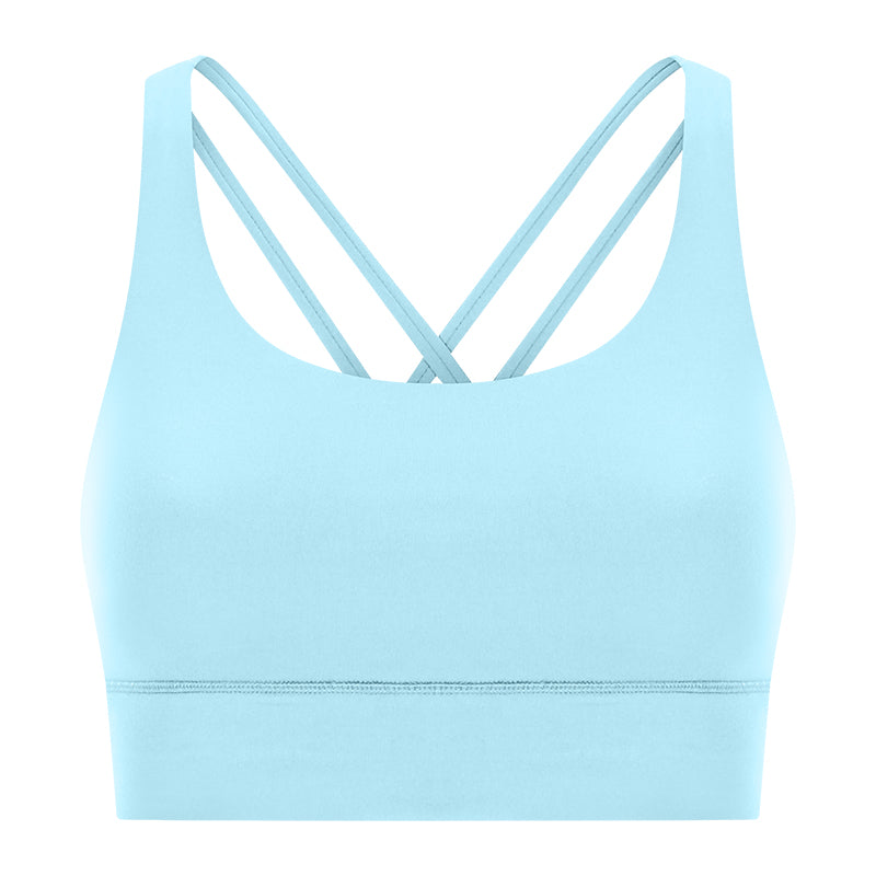 High-Support Cross-Back Sports Bra — Nude-Feel Fabric, Removable Pads & Anti-Bounce Design